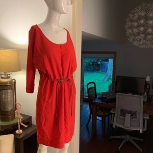 ZARA BASIC M RED ORANGE 3/4 SLV DRESS Brown Rope